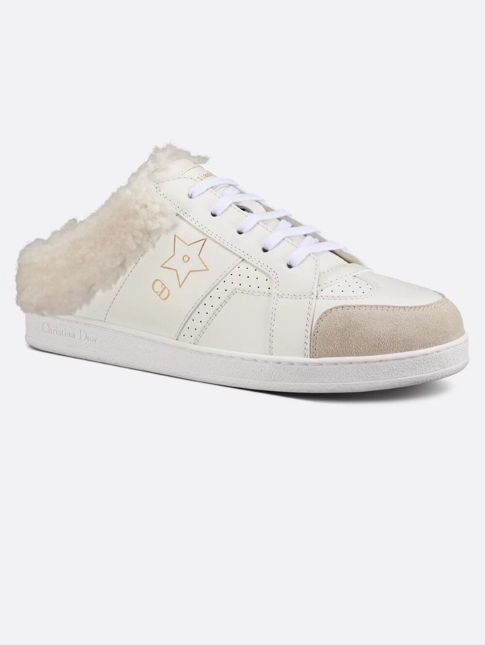 Dior Star Sneaker White Calfskin and Lambskin Shearling Size 38.5